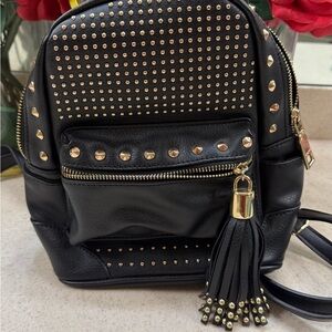 Black and Gold BeBe Studded Women's Backpack